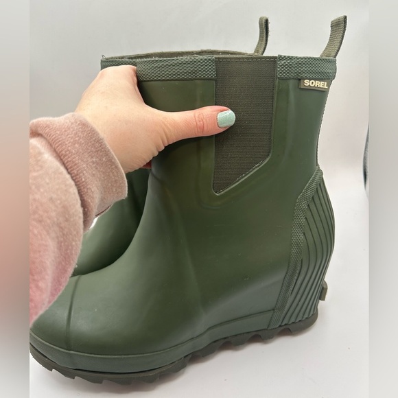 Sorel Joan Of Arctic Rain Wedge Rain Boots Chelsea Waterproof Green Rubber 11 - Picture 8 of 15